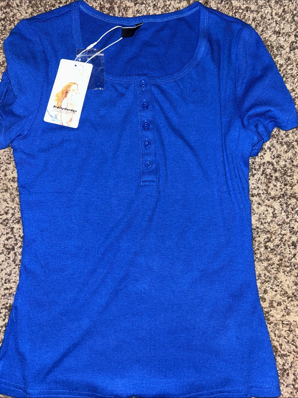 PrettyGarden Women's Royal Blue Short-Sleeve Button Henley Top
